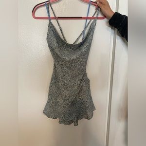 cowl neck strappy short blue dress